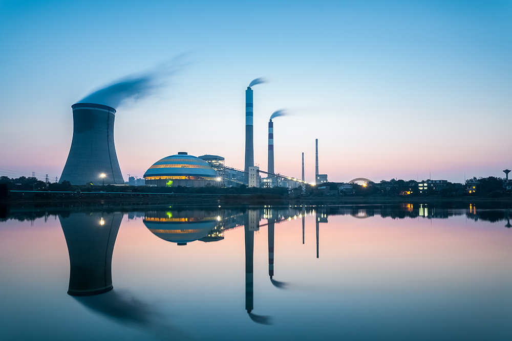 industry landscape , coal fired power plant in nightfall